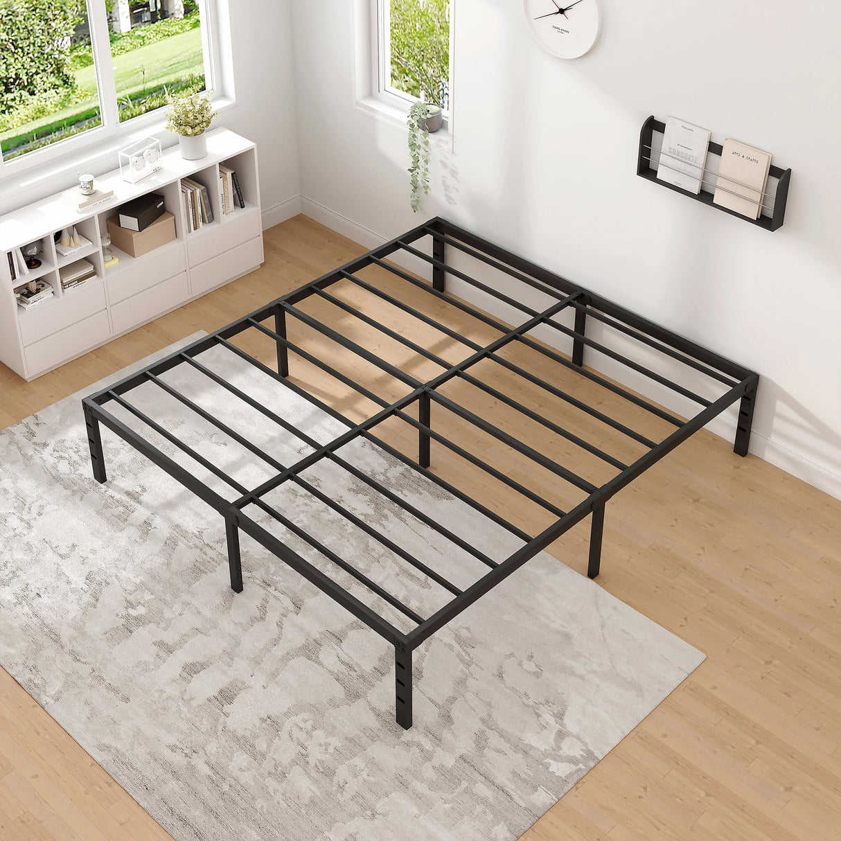 NEW JETO Metal Bed Frame,Queen Size Bed Frame with Storage Space,Heavy Duty Sturdy Mattress Foundation,Easy Assembly,No Box Spring Needed, Black,14 Inch,Queen NEW JETO
