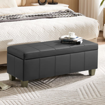 WUTUTUEE 41" Faux Leather Storage Ottoman, Stitch Tufted Rectangle Upholstered End of Bed Storage Bench, Entryway Large Couch Ottoman with Wooden Legs,Dark Grey