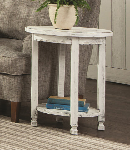 Alaterre Furniture Rustic Cottage Round End Table with 1 Shelf, White Antique, 20 in x 20 in x 24 in - WoodArtSupply