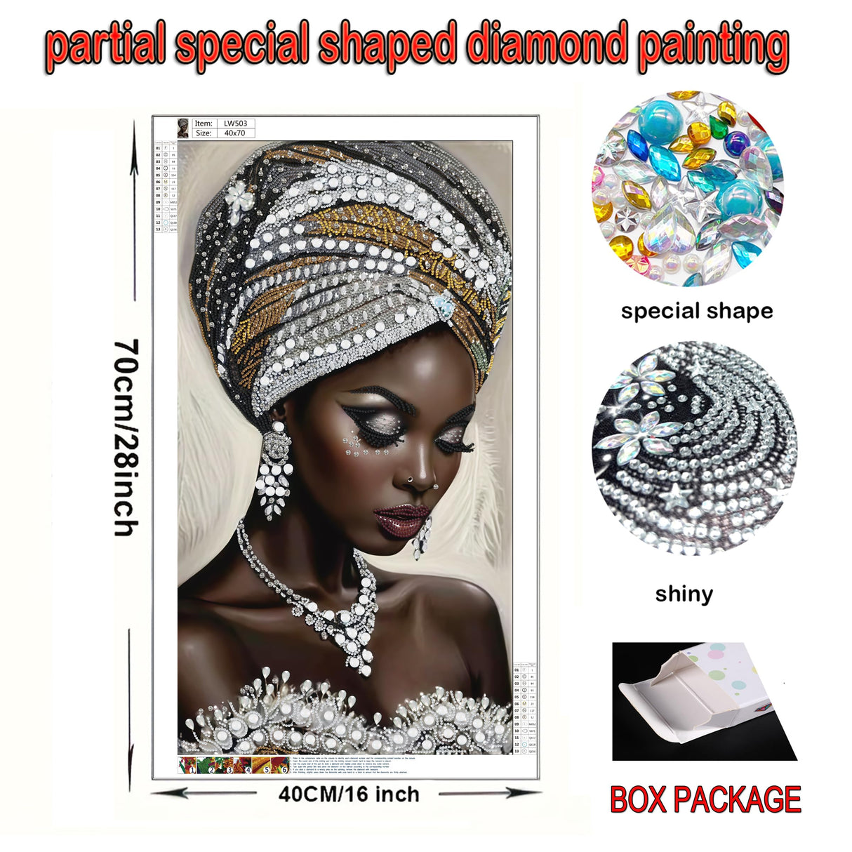KUFWKEY African Women Large Diamond Art Kits for Adults,Partial 5D Diamond Painting kit for Beginners,Special Shaped Diamond Art,Sparkling gem Art,Diamond dots,DIY Mosaic Kits,Home Decor,16X28 inch KUFWKEY