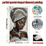 KUFWKEY African Women Large Diamond Art Kits for Adults,Partial 5D Diamond Painting kit for Beginners,Special Shaped Diamond Art,Sparkling gem Art,Diamond dots,DIY Mosaic Kits,Home Decor,16X28 inch KUFWKEY