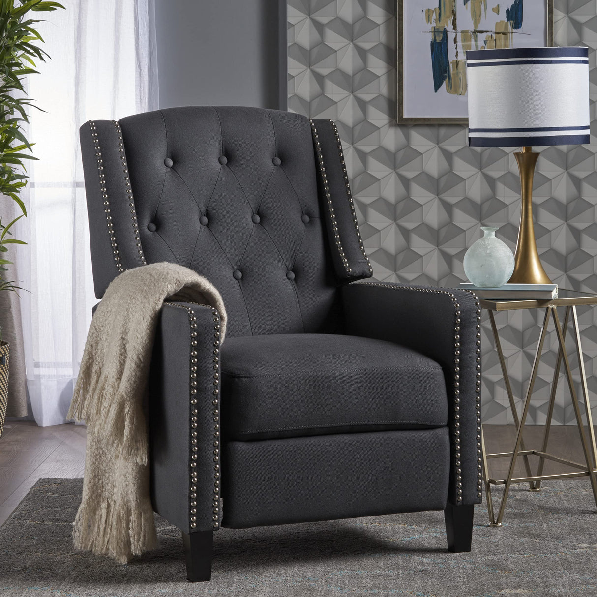 Christopher Knight Home Izidro Traditional Fabric Recliner, Dark Charcoal / Dark Brown Christopher Knight Home