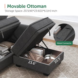 HONBAY Sectional Sofa with Storage Seat U Shaped Sectional Couch with Reversible Chaise Convertible Sectional Couch for Living Room,Dark Grey HONBAY