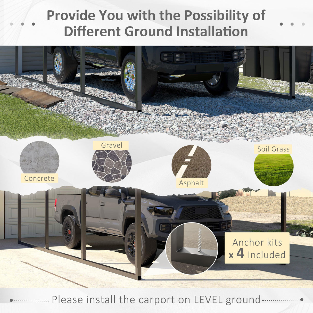 Yardenaler 10x15 FT Heavy Duty Metal Carport, Car Port Canopy with Metal Roof, Garage Car Shelter Shade for Outdoor, Car, Truck, Boat, Gray Yardenaler