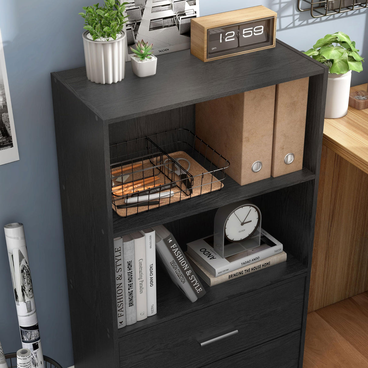Homes: Inside + Out Apexa 2-Tier Cube Storage Organizer Shelves, Stackable Wood Bookcase Fits Cubby Bins for Organization, Dorm Teen Room Decor & Home Office, Black HOMES: INSIDE + OUT