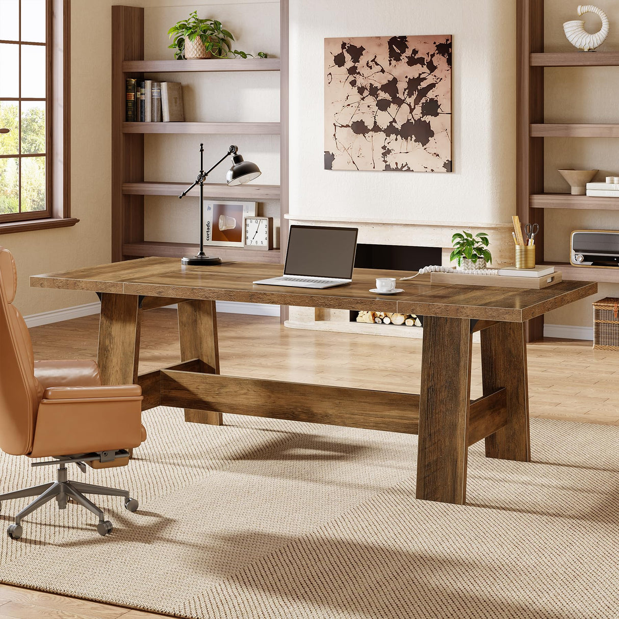 Tribesigns 70.47-Inch Executive Computer Desk, Farmhouse Home Office Desk with Large Tabletop, Industrial Study Writing Table Workstation Business Furniture, Rustic Brown Tribesigns