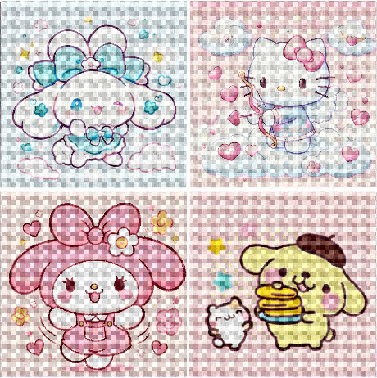 JAKI 4 Pack Cartoon Diamond Art Kits for Adults,Diamond Art Painting Kits for Adults,5D Full Drill Gem Art Kits for Home Wall Decor(12x12inch) JAKI