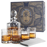 REGAL TRUNK & CO. Whiskey Decanter Set with Glasses, 4 Square Engraved Tumblers Whisky Decanter & Glass Set, Crystal Decanter Set Bourbon and Scotch, Gift Box and with Liquor Glass Polishing Cloth REGAL TRUNK & CO.