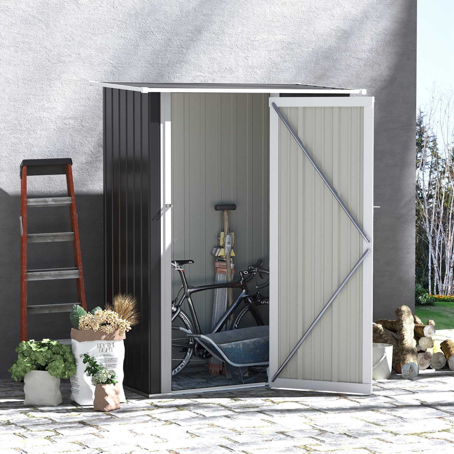 Outsunny 4.7' x 3' Outdoor Storage Shed, Galvanized Metal Utility Garden Tool House, 2 Vents and Lockable Door for Backyard, Bike, Patio, Garage, Lawn, Gray - WoodArtSupply