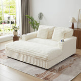 RARZOE 64'' Oversized Chaise Lounge Chair Indoor, Plush Faux Rabbit Fur Sleeper Sofa Bed with 4 Pillows, Charging Station & Cup Holders, Fluffy Comfy Cloud Couch Loveseat Sofa for Living Room,Beige RARZOE