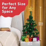 Prextex 23 Inch Tabletop Mini Christmas Tree Set with Warm-White LED Lights, Star Topper, Gift Boxes and Ornaments - Small Christmas Tree for Desk or Table - Easy Setup Christmas Decorations PREXTEX