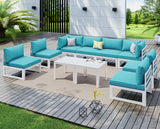 NICESOUL 10 Piece Oversized Modern Aluminum Patio Furniture Set, All Weather Rust Resistant Modular Sectional Sofa with Side Table, 500 lbs Heavy Duty Comfortable Outdoor Couch for Backyard Lawn, Teal NICESOUL