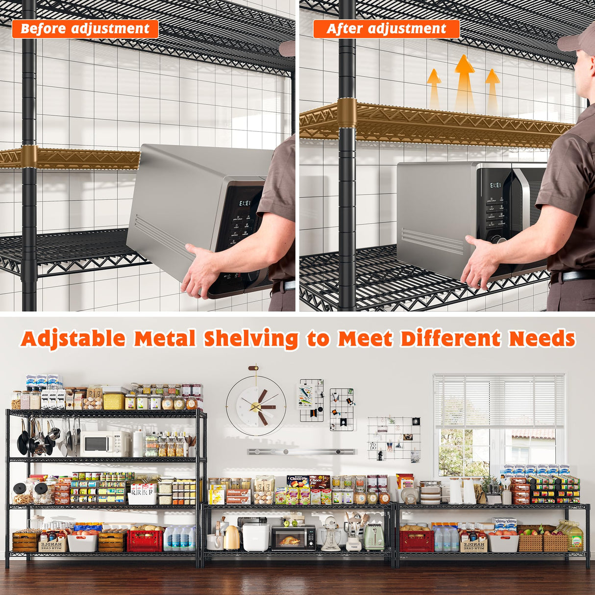 REIBII 60" W Storage Shelves 4 Tier Wire Shelving Unit with Wheels 3000 LBS Heavy Duty Steel Commercial Shelving for Garage,Pantry,Warehouse,Kitchen,School, Business,60”W ×24”D×65.3”H REIBII