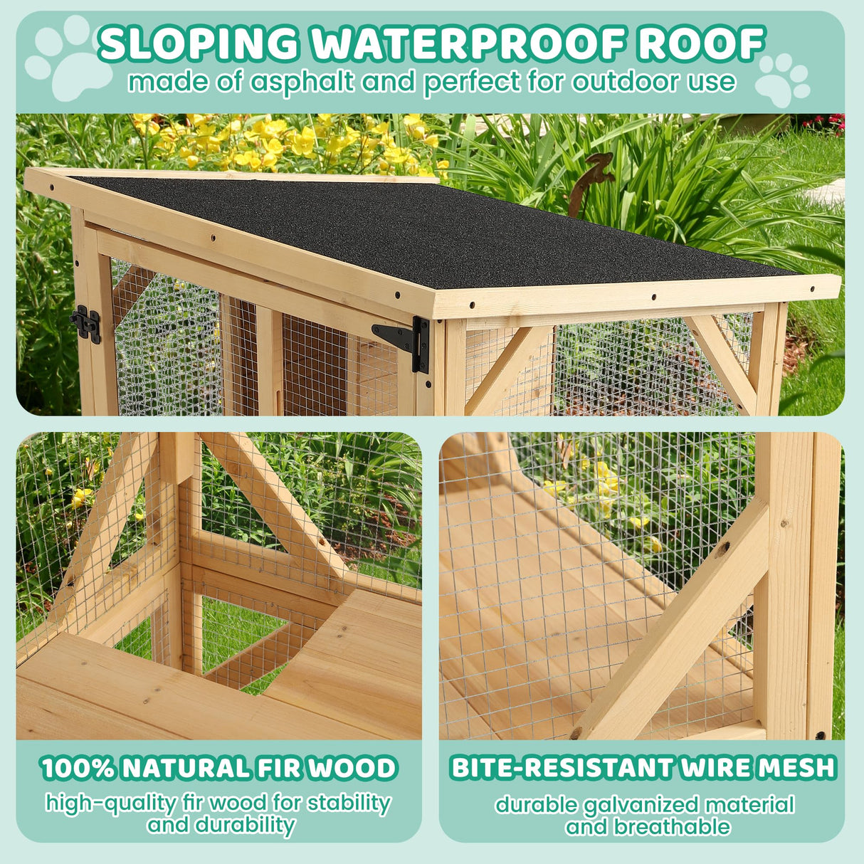 GIODIR 71" H Cat Catio Outdoor Cats Enclosure Window, 4 Tiers Cat Wooden House Cage on Wheels, Large Catios for Cats Indoor Patio with Waterproof Roof, Removable Floor and Scratching Post (Natural) GIODIR