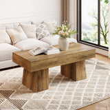 LITTLE TREE Farmhouse Coffee Table, 47 Inches Wooden Rectangular Accent Center Tables with Thick Base, Modern Low Cocktail Tea Furniture for Living Room (Rustic Brown) LITTLE TREE