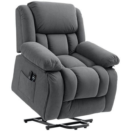 HOMCOM Power Lift Recliner Chair for Elderly with Vibration Massage and Heat, Overstuffed Fabric Lift Chair Sofa with Remote Control, USB Port, Side Pockets, Pocket Spring, Gray HOMCOM