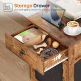 HOOBRO Dog Crate Furniture, Dog Kennel with Drawer and Charging Station, Indoor Decorative Puppy House, Wooden Pet Crate End Table for Small Dogs, Rustic Brown and Black BF58UGW03G1 HOOBRO