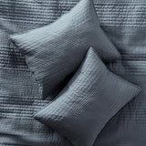 palassio Striped Blue Grey 100% Cotton Quilt King Size Bedding Sets, Lightweight Crinkly Channel Pick Stitch Textured Bedspread Soft Shabby Chic Farmhouse Country Coverlet for All Season, 2 Shams palassio