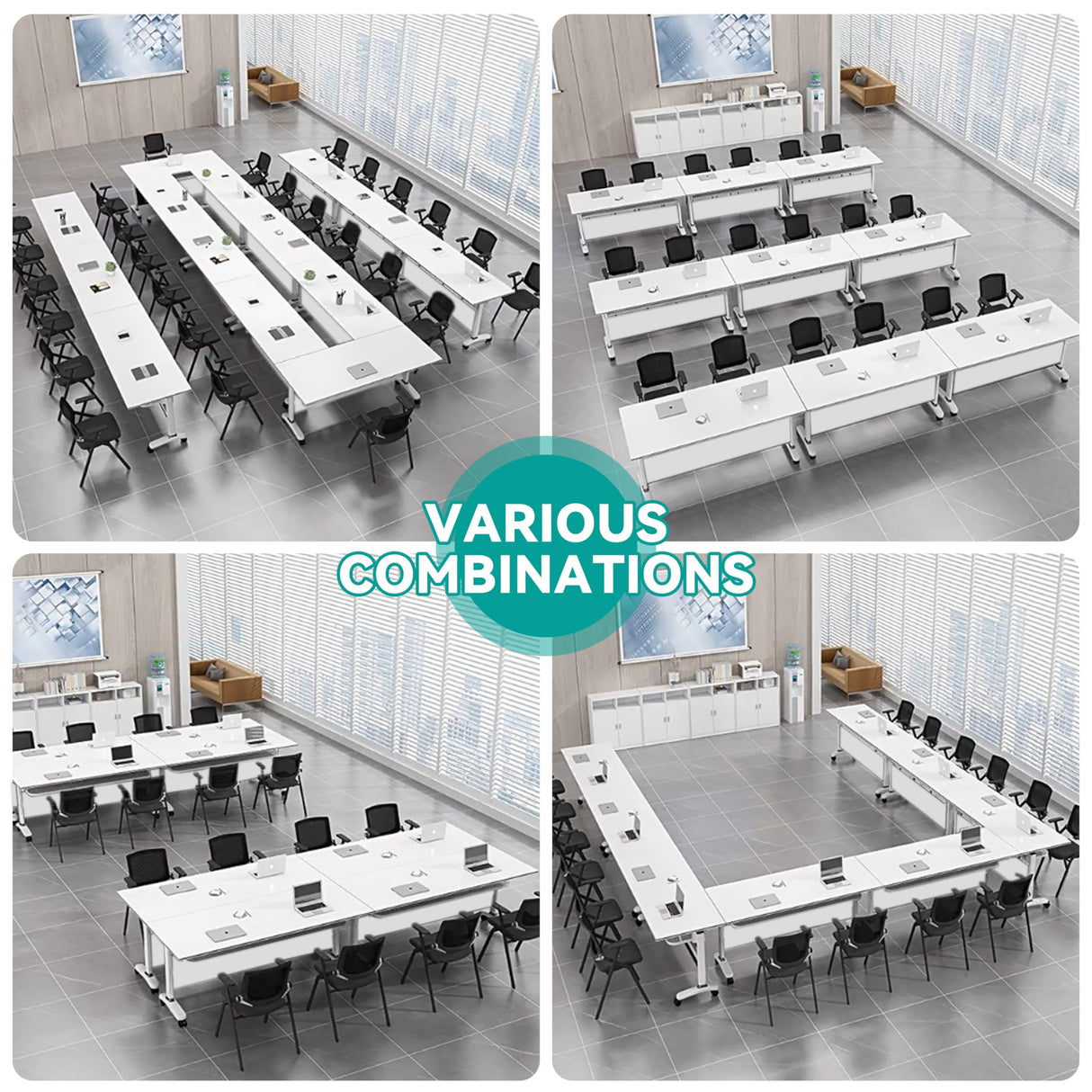Conference Table, Folding Conference Room Tables With Flip-Top Design, With Caster Rectangular Modular Conference Room Table, for Office Conference Room Training Room 47x20x30in( WxDxH) 1PCS-White HSHBDDM