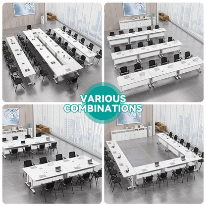 Folding Conference Table, Foldable Conference Rooms Training Rooms Flip Top Mobile Training Table, With Caster Large Rectangle Meeting Seminar Table, Rectangular Modular Conference Room Table - WoodArtSupply