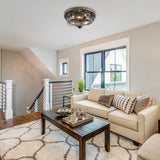 Farmhouse Flush Mount Ceiling Light Fixture with Seeded Glass Shade & Faux Wood Finish for Bedroom, Hallway, Kitchen, Dining & Living Room, Foyer and Bathroom GEPOW