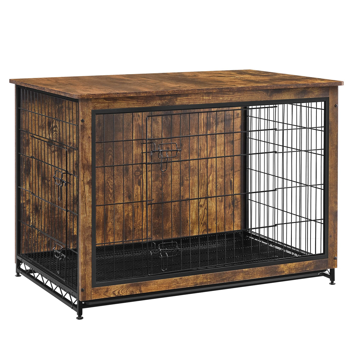 Feandrea Dog Crate Furniture, Side End Table, Modern Kennel for Dogs Indoor up to 80 lb, Heavy-Duty Dog Cage with Multi-Purpose Removable Tray, Double-Door Dog House, Rustic Brown UPFC004X01 Feandrea