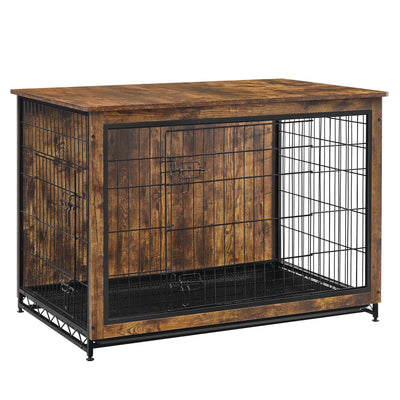 Feandrea Dog Crate Furniture, Side End Table, Modern Kennel for Dogs Indoor up to 80 lb, Heavy-Duty Dog Cage with Multi-Purpose Removable Tray, Double-Door Dog House, Rustic Brown UPFC004X01