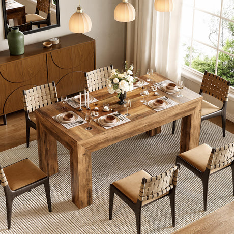 LITTLE TREE Modern Dining Table, Rectangle Heavy Duty Kitchen Table for Home, Farmhouse 63 Inches Wooden Furniture for 4-6 People, Wood Grain Color LITTLE TREE