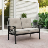RoyalCraft Patio Loveseat, All-Weather Outdoor 2 Seats Sofa Couch, Black Metal Furniture with Gray Cushions RoyalCraft