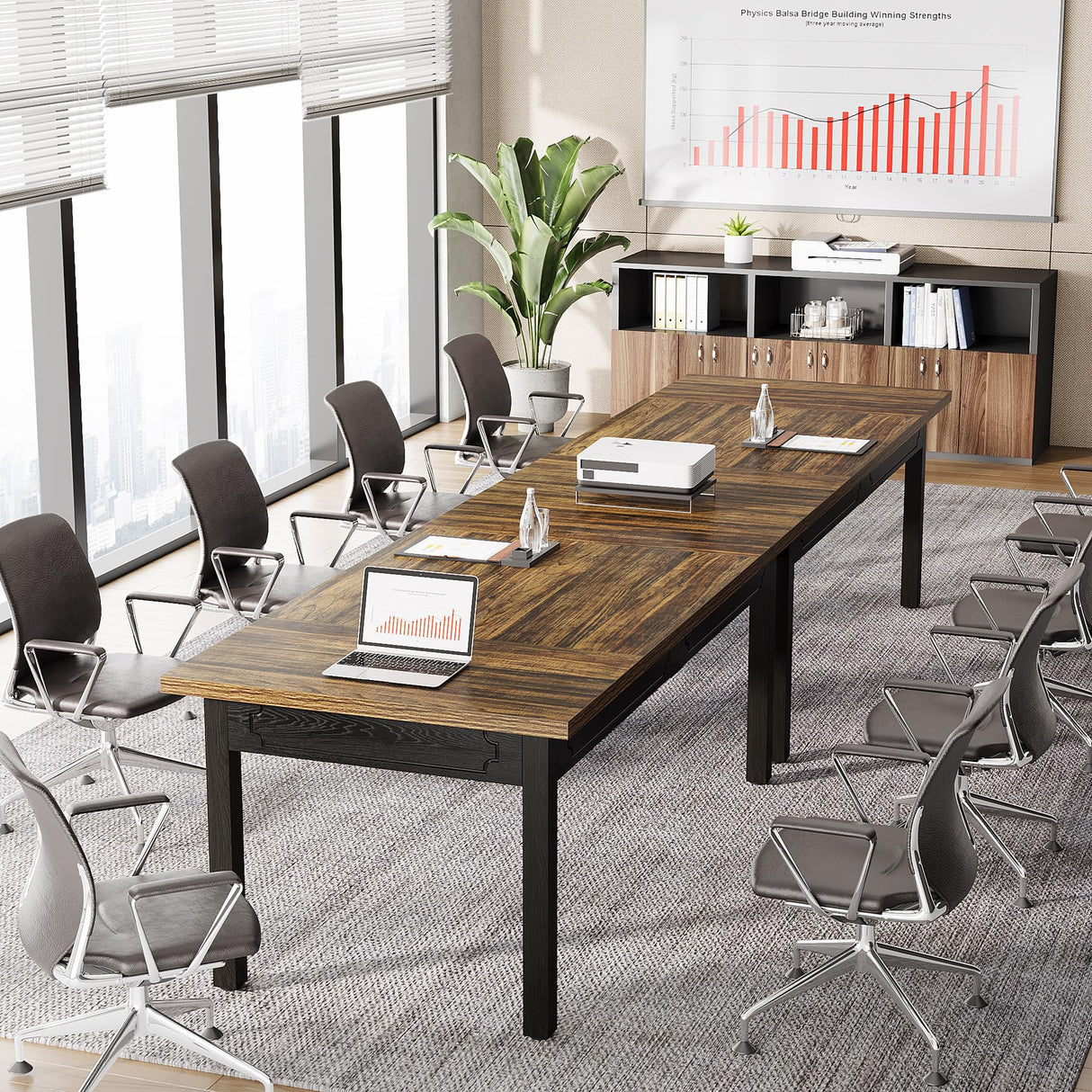 Tribesigns Rectangular Conference Table for 4-6 People, Office Meeting Table with Sturdy Legs, Small Conference Room Table for Office Meeting Breakroom, Brown and Black Tribesigns