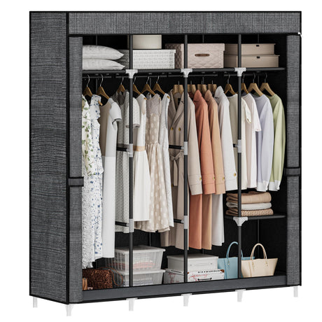 Hzuaneri 67 Inch Closet Wardrobe, Clothes Storage Organizer for Hanging Clothes with Cover, 4 Hanging rods, 9 Storage Shelves, Portable Closet for Bedroom 67 x 16.5 x 66 Inches, Starry Sky Black Hzuaneri