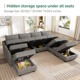 HONBAY Modular Couch with Storage U Shaped Modular Sectional Sofa, Convertible Modular Sectional Couch for Living Room, Grey HONBAY