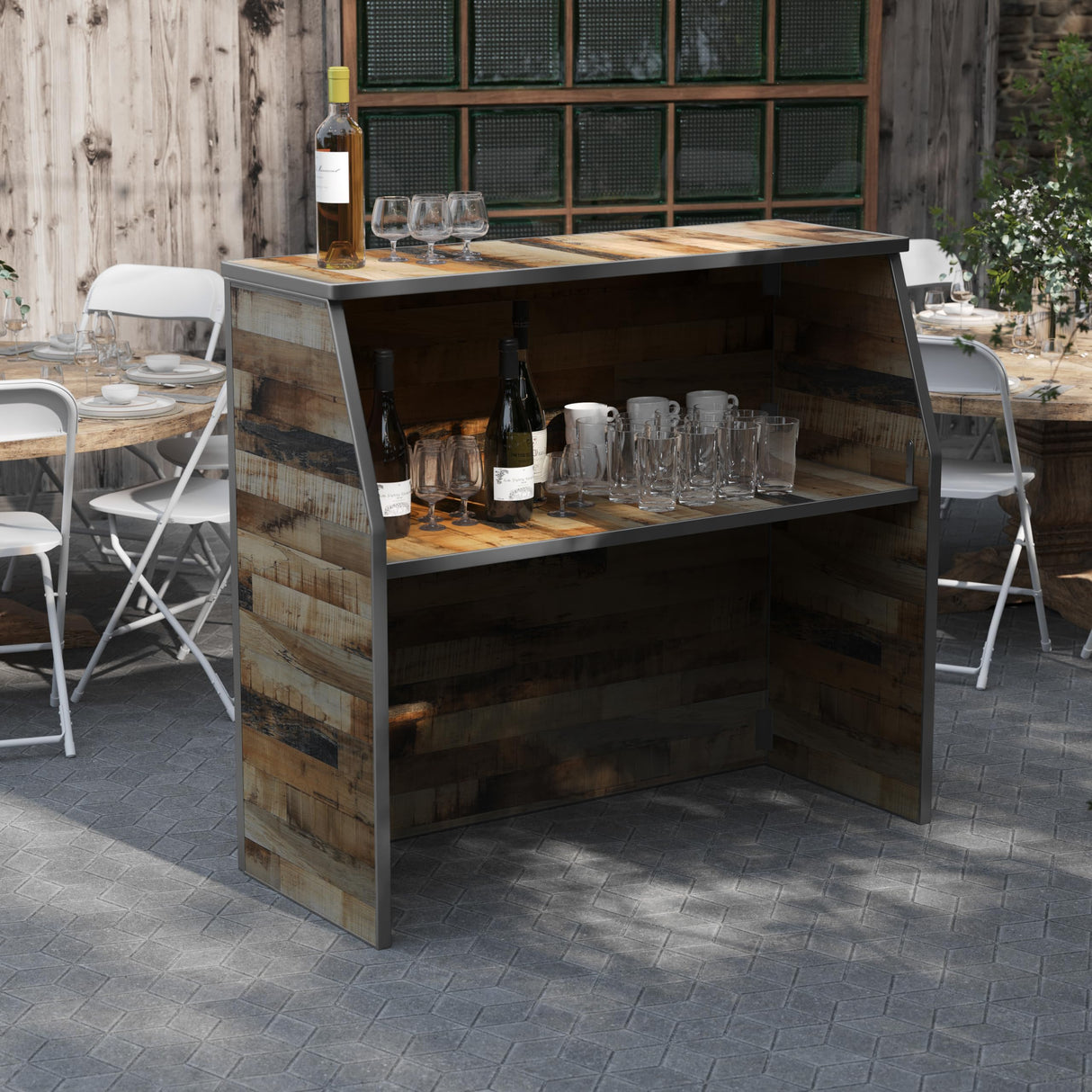 Flash Furniture Amara 4' Rustic Natural Laminate Foldable Bar - Portable Event Bar Flash Furniture