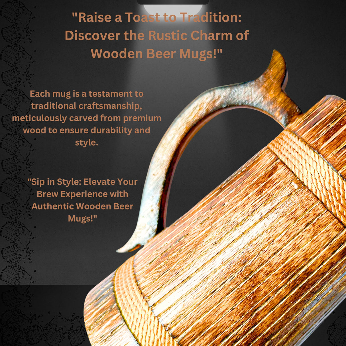 ANTIQUANA Handmade Wooden Beer Mug | Camping Travel Outdoor Mugs for Men | Tea Coffee Cup with Handle | Craft Tankard Drinking Stein ANTIQUANA