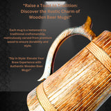 ANTIQUANA Handmade Wooden Beer Mug | Camping Travel Outdoor Mugs for Men | Tea Coffee Cup with Handle | Craft Tankard Drinking Stein ANTIQUANA