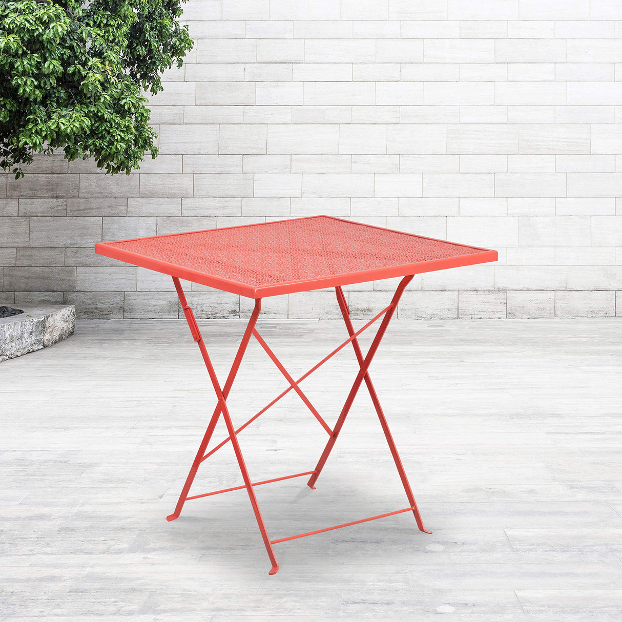 Flash Furniture Oia Commercial Grade 28" Square Coral Indoor-Outdoor Steel Folding Patio Table Flash Furniture