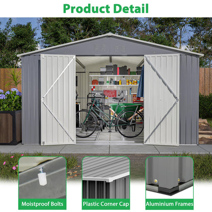 Thanaddo 11x13 FT Outdoor Storage Shed, Metal Steel Utility Tool Shed Storage House with Double Lockable Doors & Air Vent for Backyard Garden Patio Lawn Gray - WoodArtSupply