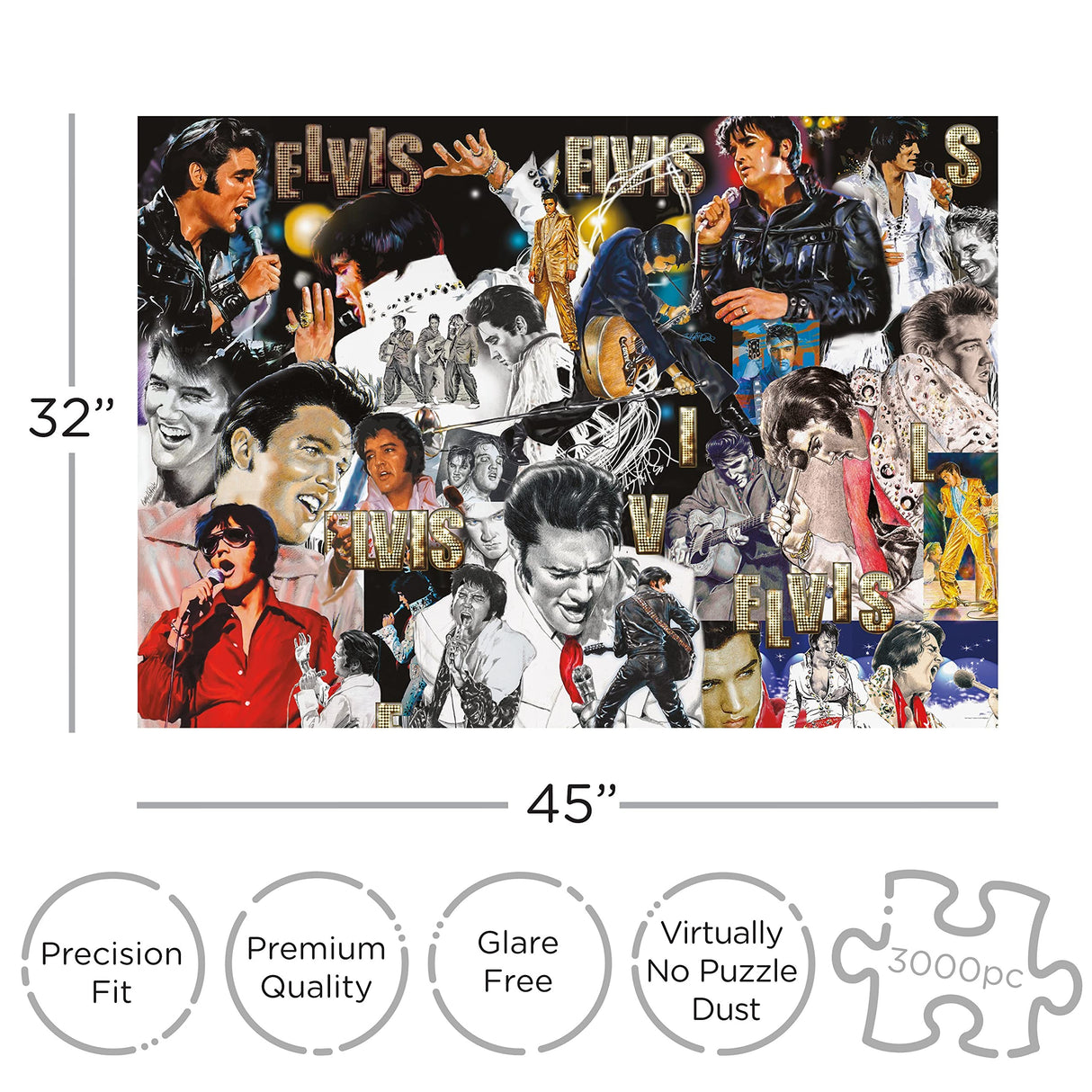 Aquarius Elvis Puzzle (3000 Piece Jigsaw Puzzle) - Officially Licensed Elvis Presley Merchandise & Collectibles - Glare Free - Precision Fit - 32 x 45 Inches AQUARIUS