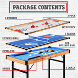 SereneLife 4 in 1 Multi Game Table, 4’x2’ Folding Portable Sports Arcade Games with Accessories, Ping Pong, Air Hockey, Pool Billiards, and Shuffleboard, for Indoor, Outdoor, All Ages SereneLife