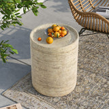SUNBURY Concrete Side Table Set of 2, Outdoor Side Table for Patio, 14" Outdoor Accent Table Patio Round End Table, Ceramic Garden Stool Log SUNBURY