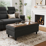 LINSY HOME 46 Inches Wide Storage Ottoman Bench, Linen Coffee Table Long Shoes Bench Footstool, Storage Chest, Foot Rest Stool, for The Living Room, Entryway and Family Room, Dark Gray LINSY HOME