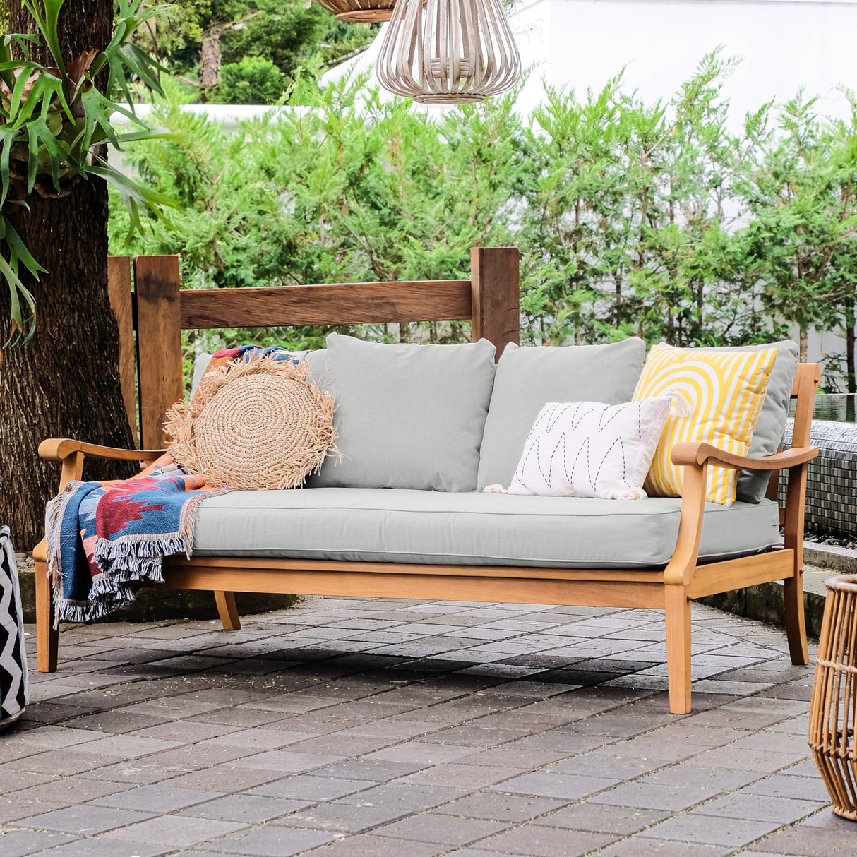 Cambridge Casual Robin Teak Wood Outdoor Sofa Daybed with Oyster Cushion Cambridge Casual