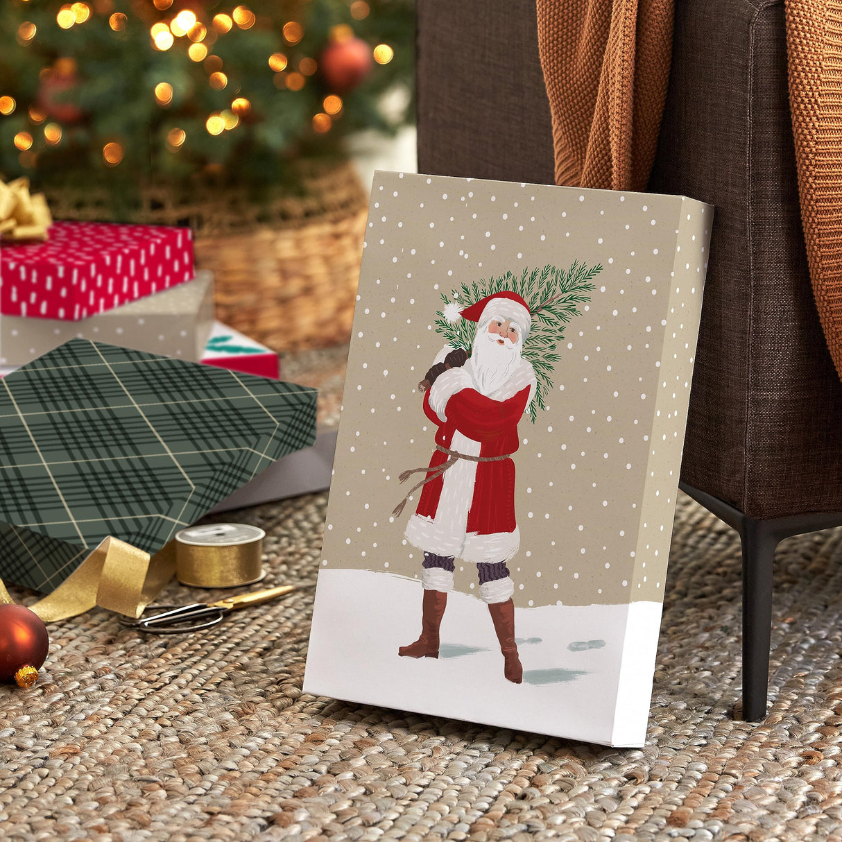 Hallmark Large Christmas Gift Boxes with Lids (8 Sweater Boxes, Rustic Santa, Plaid, "Very Merry," Red with White Speckles) for Christmas, Holiday Parties, Hostess Gifts Hallmark