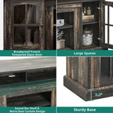 YITAHOME LED Farmhouse TV Stand for 75 Inch w/Outlets, Modern Entertainment Center with Glass Doors and Adjustable Storage Shelves, Media Console TV Cabinet for for Living Room, Dark Rustic Oak YITAHOME