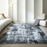 Rugcomf Area Rug 5x7 Washable Rug Boho Soft Abstract Pattern Non-Slip Faux Wool Vintage for Living Room, Bedroom, Farmhouse, Dining Room, Kids Playroom, Grey and Black Rugcomf
