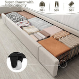 EnHomee LED Queen Bed Frame with Adjustable Headboard & 3 Storage Drawers in Beige EnHomee