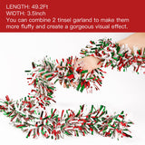 Sggvecsy 49.2Ft Christmas Green Red White Tinsel Garland Xmas Tree Decorations Christmas Metallic Twist Garland Ceiling Hanging Decorations for New Year Party Birthday Holiday Indoor Outdoor Supplies Sggvecsy