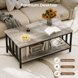 Homeiju Coffee Table for Living Room with Slatted Sides Frame, Modern Farmhouse Living Room Table with 2-Tier Storage Shelf for Home Office, Apartment, 39 inch Grey Wash Homeiju