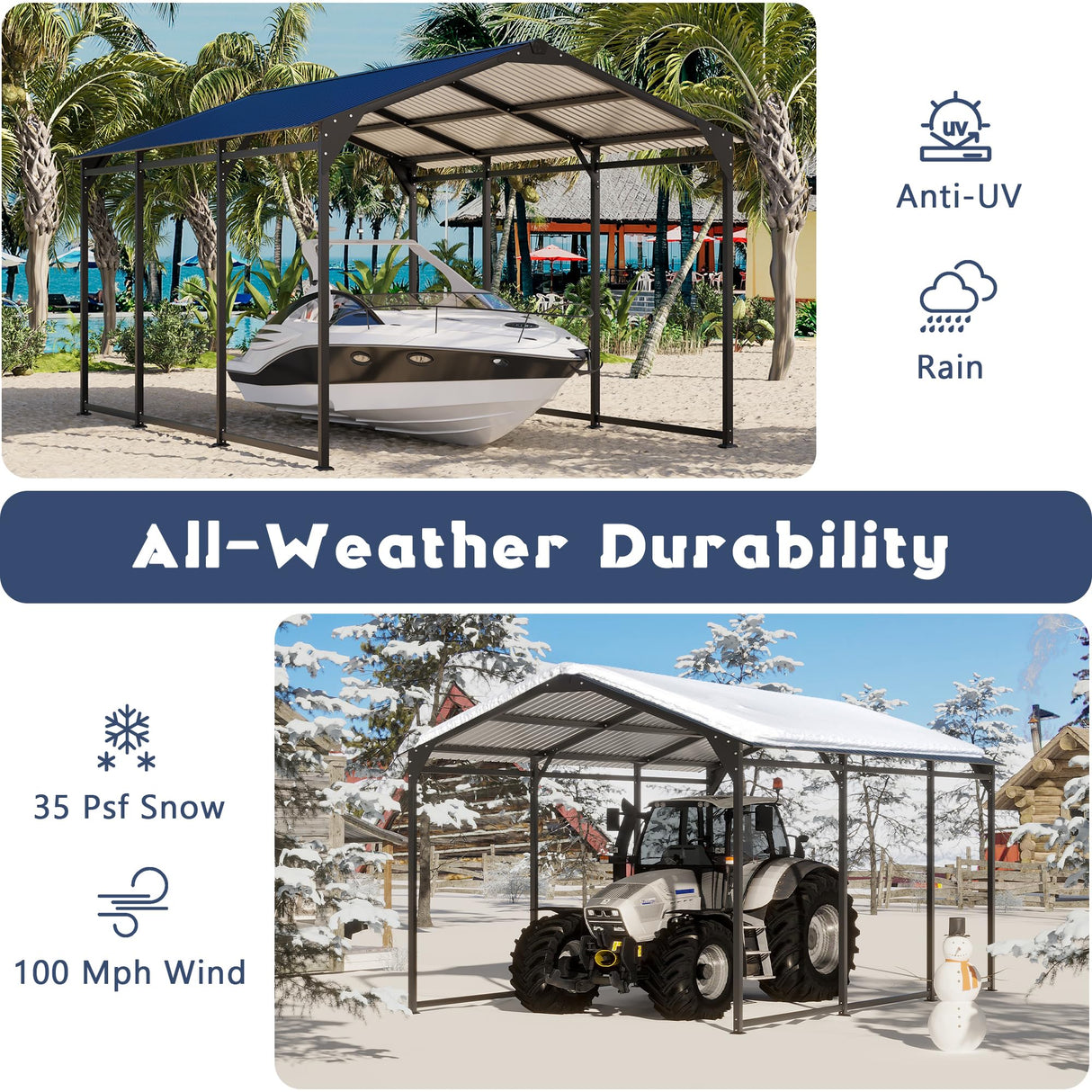 Carport Canopy 10x15 Heavy Duty,Metal Carport with Reinforced Structrure and Base,Outdoor Garage Car Shelter Frame for Pickup, Boat, Car and Tractors，Black TIMWNER