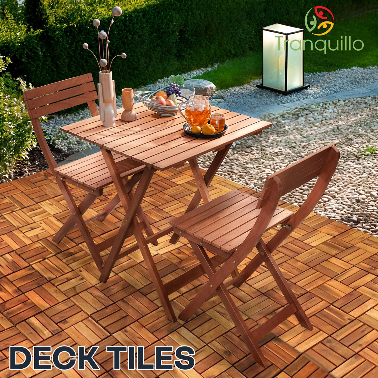 Tranquillo 10 Pcs Interlocking Deck Tiles 12”x12”, Acacia Wood Patio Tiles, Weather-Resistant Outdoor Flooring for Patio, Balcony, Poolside – Non-Slip, Natural Finish, Covers 10 Sq.Ft. Tranquillo